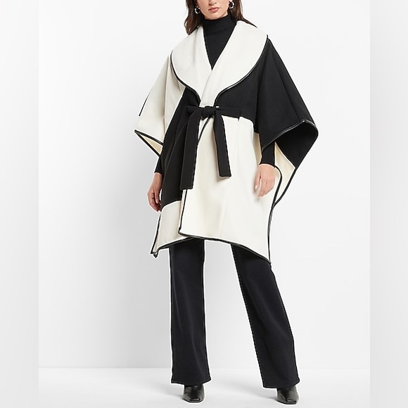EXPRESS Color Block Wrap Poncho - Picture 7 of 7